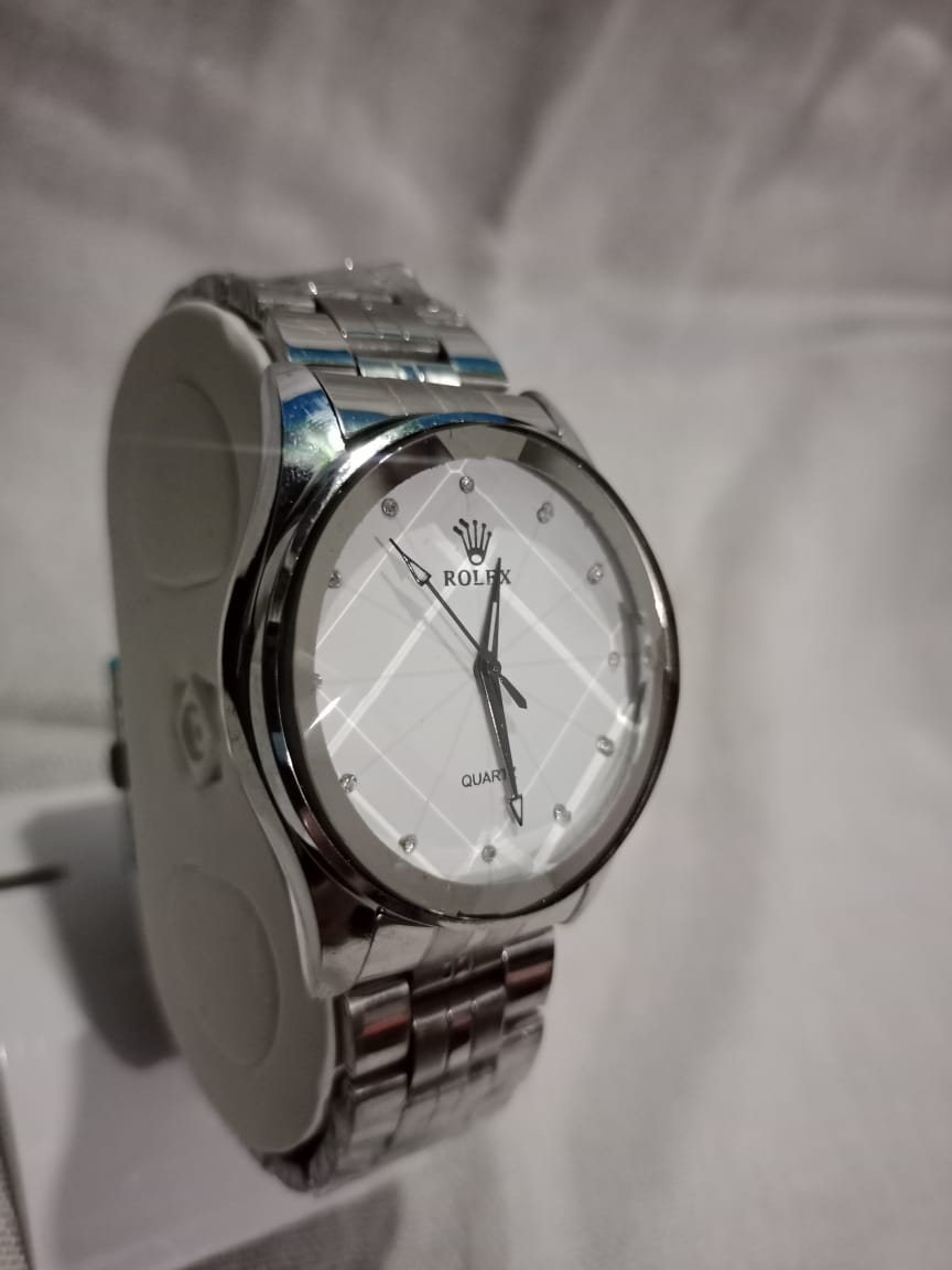 Luxury-Style Silver-Toned Quartz Wristwatch with Crown Logo and Pave Markers( without box )