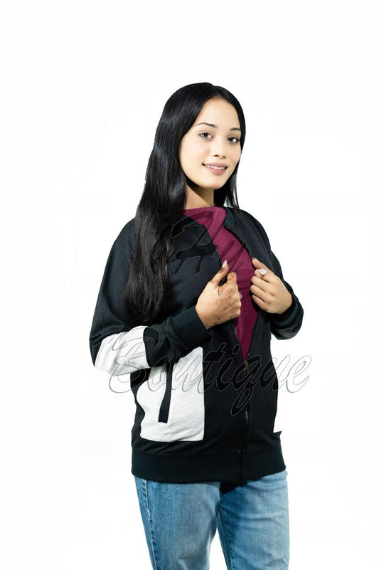 Winter Collection Women’s Black & White Printed Jacket | Stylish & Warm Outerwear | Trendy Winter Fashion for Ladies