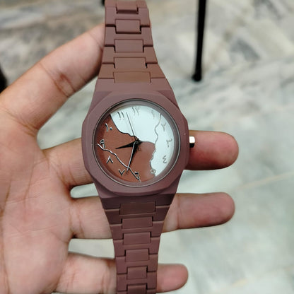 Brown And White Aura Watch Elegant Stylish Design Durable Build Comfortable Strap Clear Display Perfect For Daily Wear And Special Occasions
