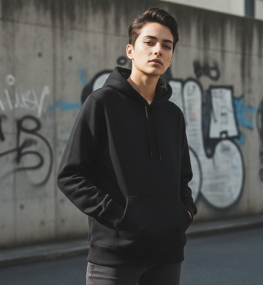 Black Polyester Hoodie – Warm, Soft & Stylish | Unisex Casual Wear for Winter & Everyday Comfort