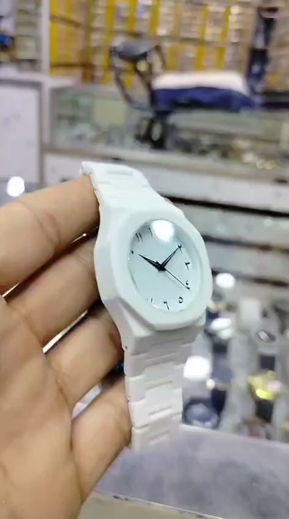 Full White Aura Watch Elegant Design Durable Build Comfortable Strap Clear Display Perfect For Daily Wear And Special Occasions